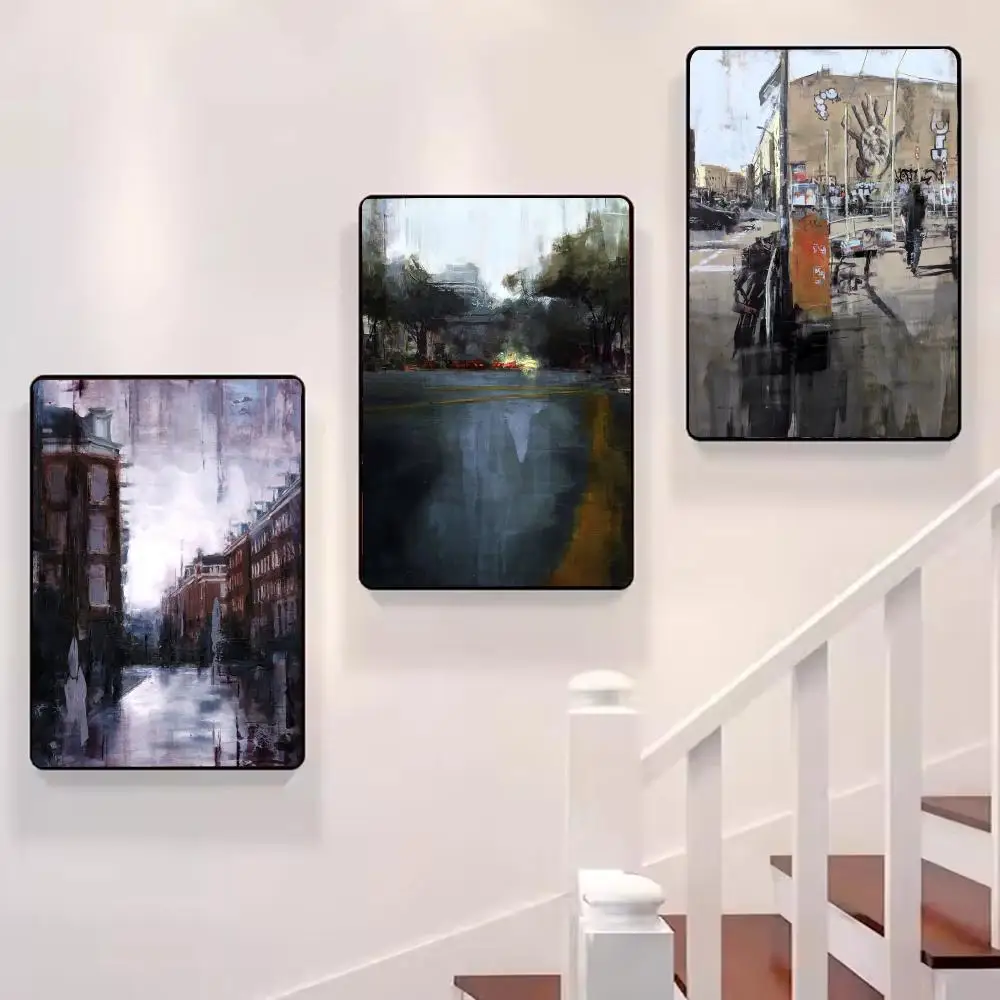 black oil painting Lonely city Painting Calligraphy pictures Room bedroom interior wall decoration Canvas Poster art mural