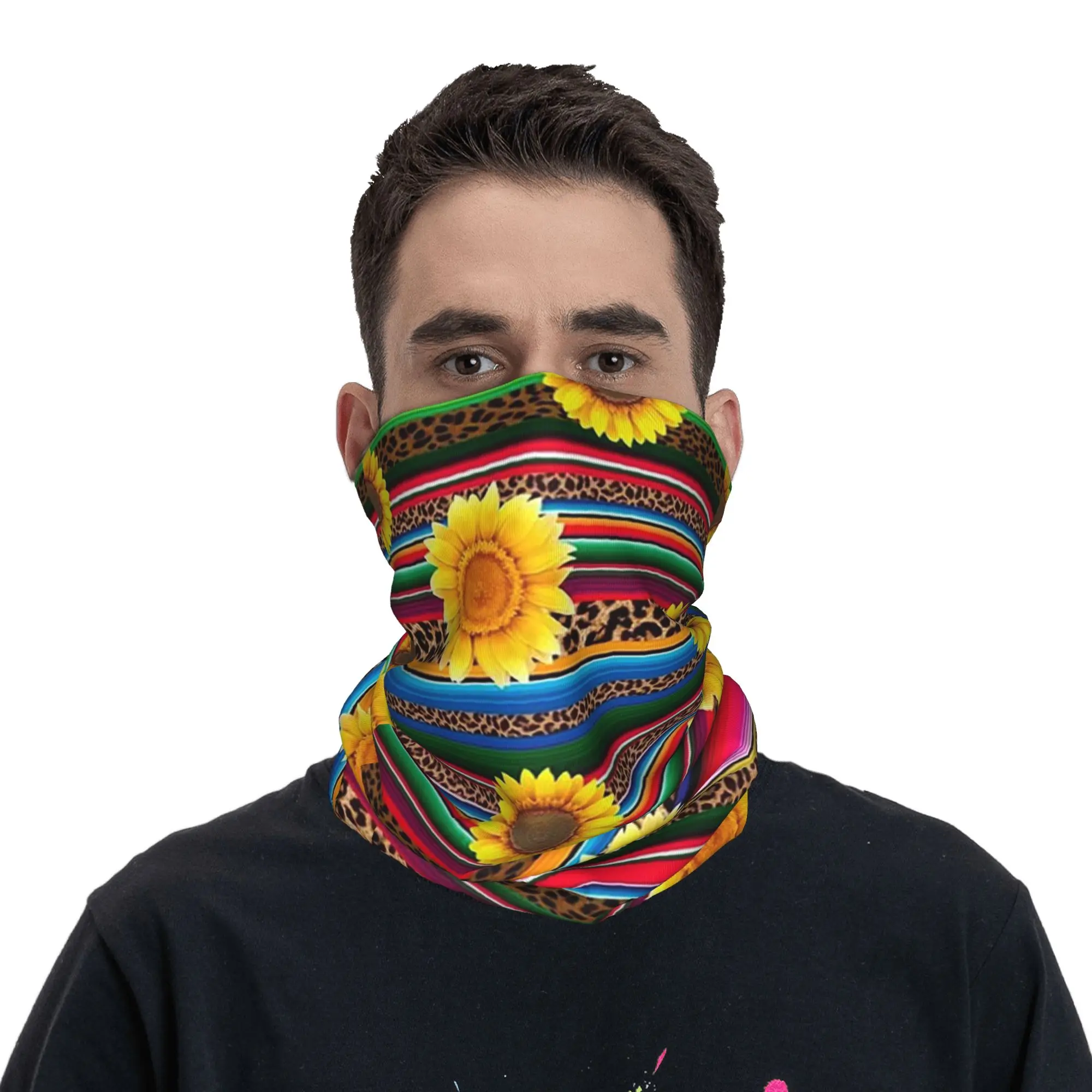 Mexican Serape Leopard Sunflower Striped Bandana Neck Gaiter Printed Mask Scarf Cycling Scarf Riding for Men Women Breathable