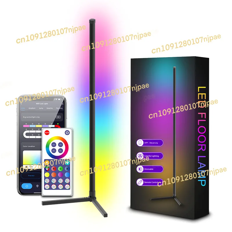 مصباح أرضي RGB قزحي الألوان غرفة المعيشة غرفة نوم جو واي فاي بلوتوث مصباح الزاوية ركن الموسيقى إيقاع لاقط مصباح