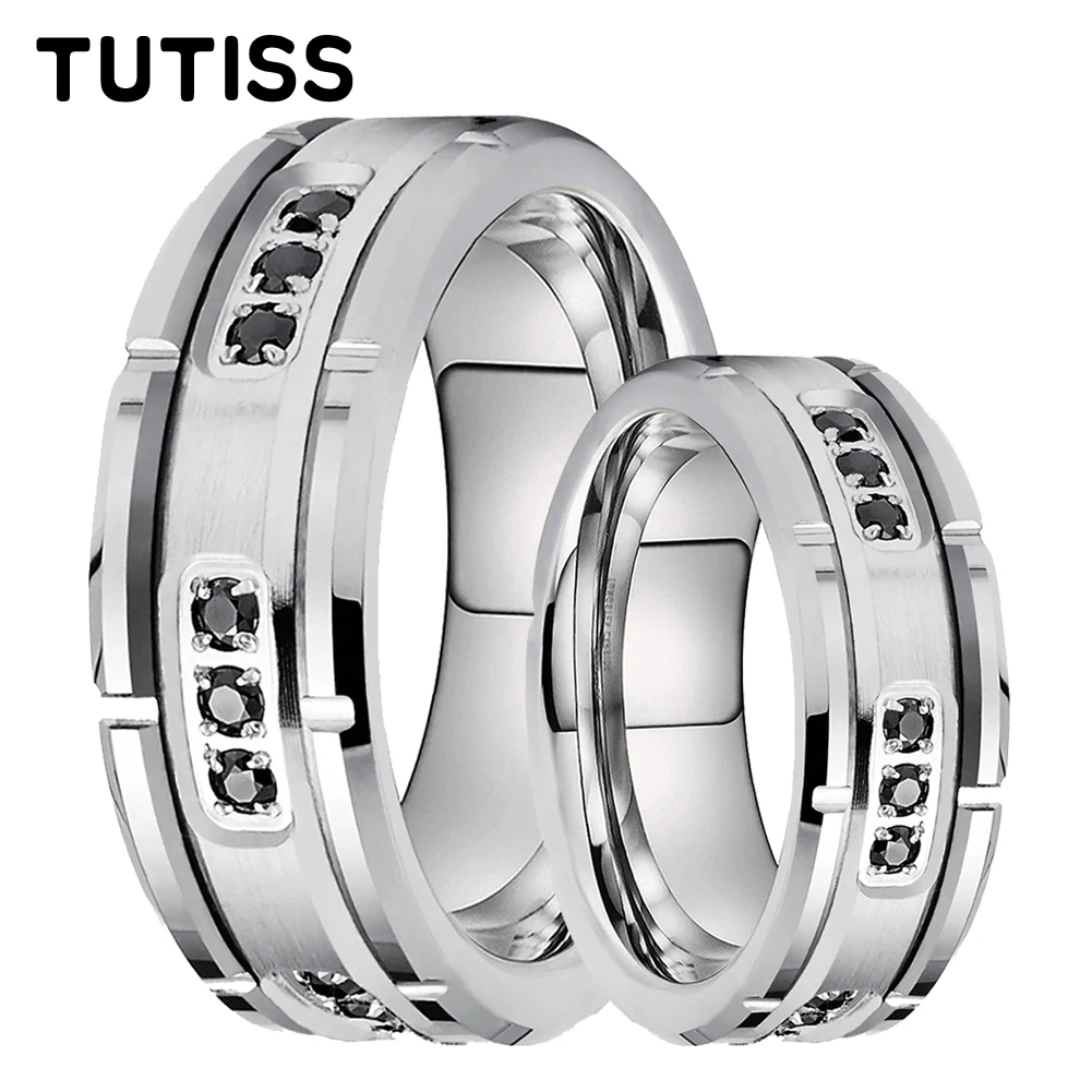 TUTISS 8mm Luxury Engagement Wedding Band Cool Men Women Tungsten Forever Ring Fashion Gift Jewelry