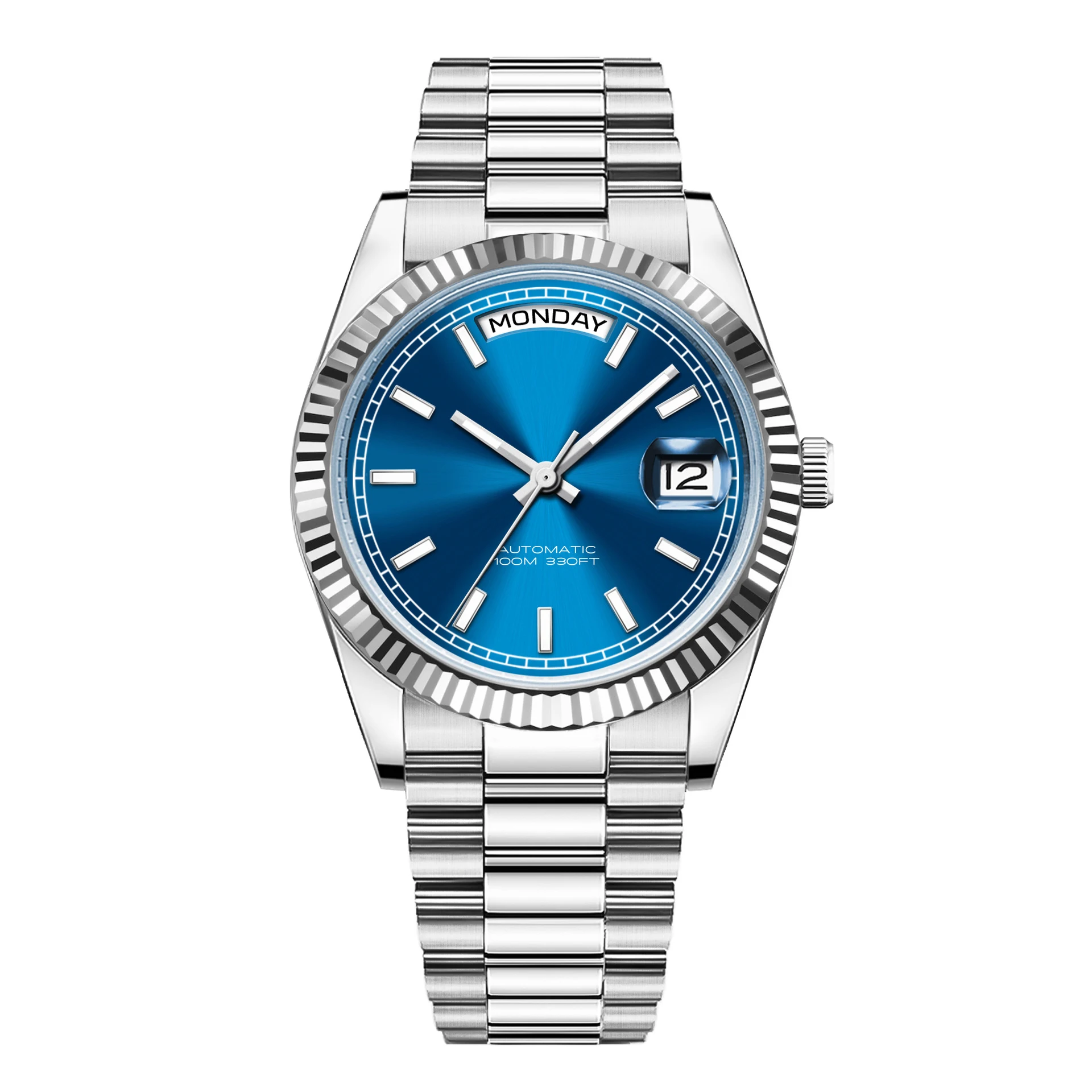 No Logo Version Diving Automatic Mechanical Sports Diving Watch Blue Bezel Steel Sapphire Luxury Men's Watches 100M Waterproof