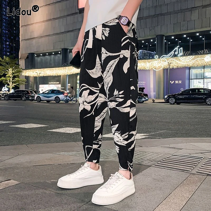 

2023 New Spring and Autumn Fashion Men's Personality Korean Edition High Waist Pocket Print Casual Loose Oversized Haren Pants