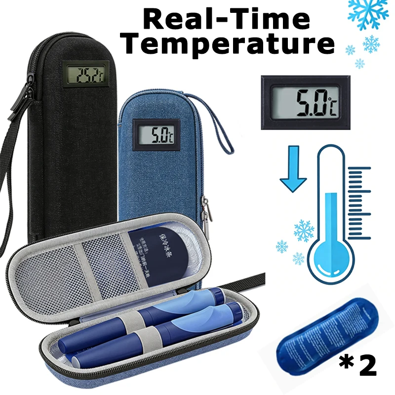 Insulin Cooler Travel Case Waterproof Insulin Cooling Bag with Thermometer Display Portable Medicine Organizer Bag for Diabetics