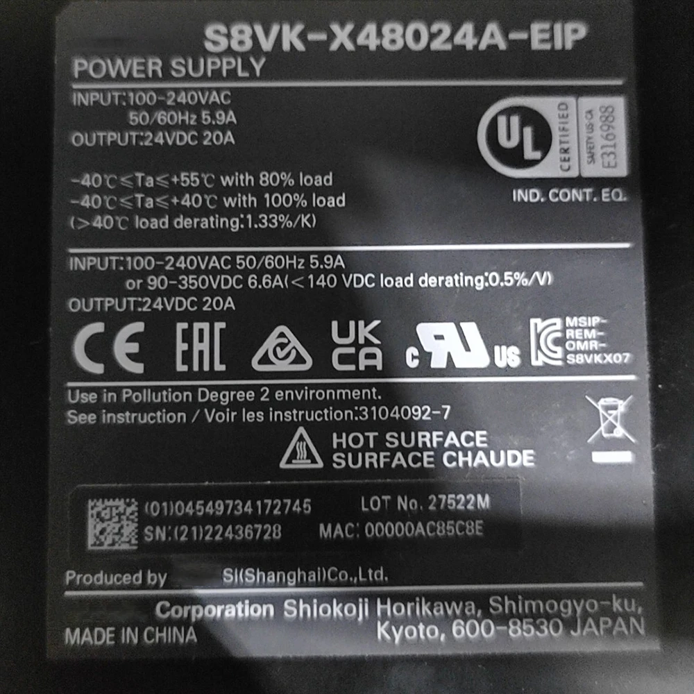 S8VK-X48024A-EIP PWR SUP 480W 24DC20A EIPIM Switching Power Supply