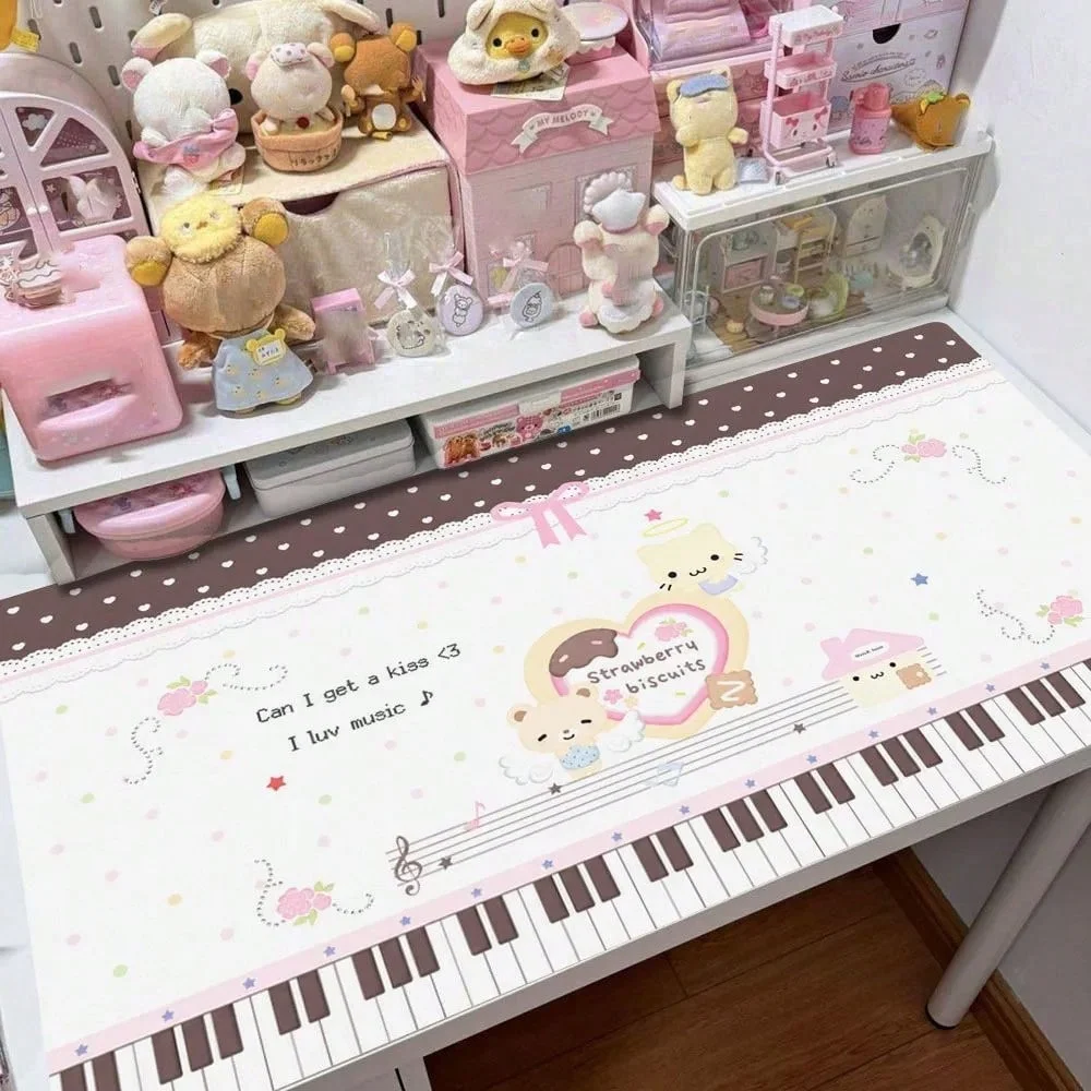Leather Desk Pad Protector Pink Blue Polka Dots Y2K Music Notes Piano Keys Flower Mouse Pad Office Desk Mat PU Desk Blotter Pad
