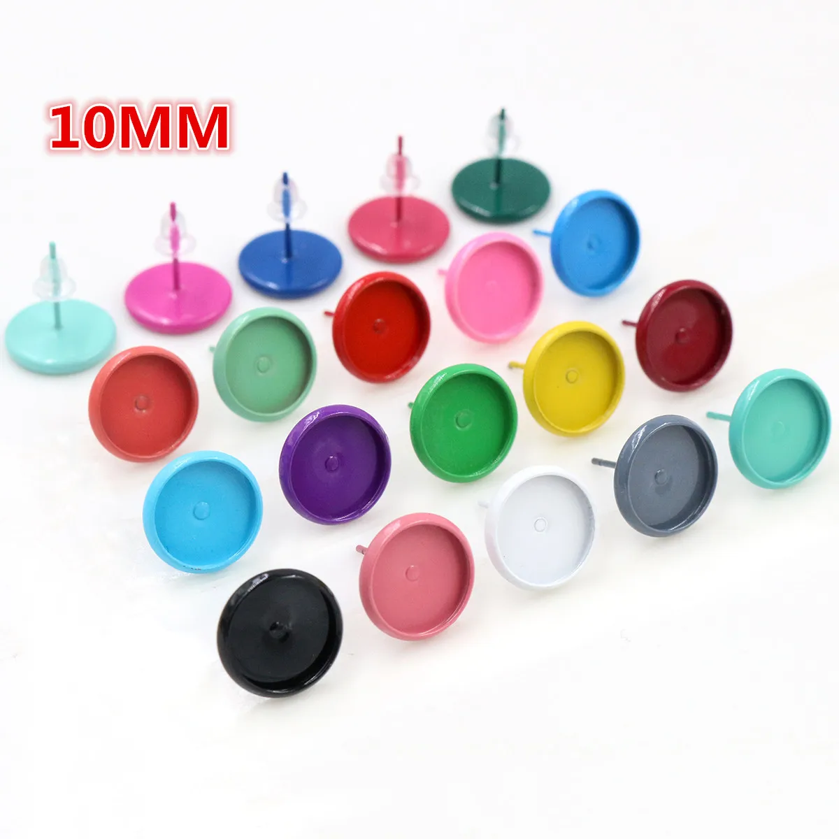 (New Colors) 10mm 20pcs/lots 22 Colors Plated Earring Studs,Earrings Blank/Base,Fit 10mm Glass Cabochons,earring setting