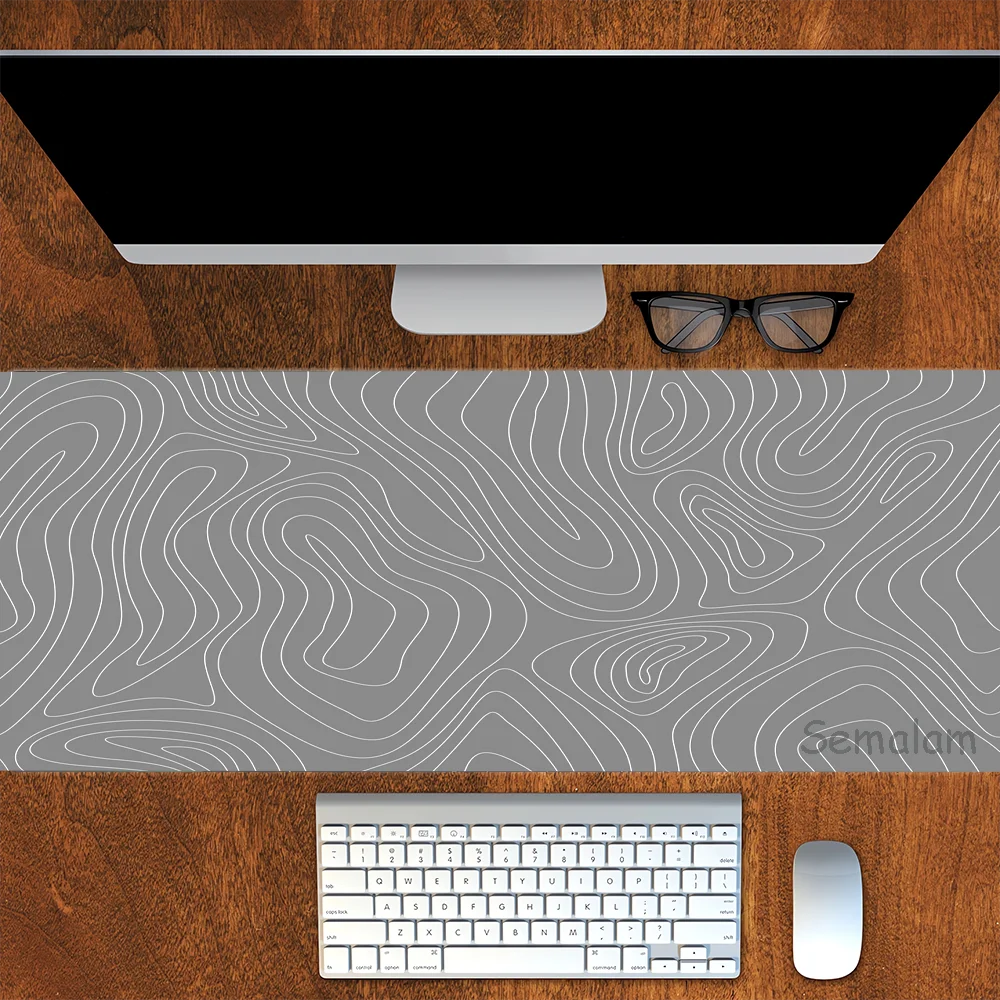 

1pc Gray Contour Lines Art Desk Mat Large Gaming Mouse Pad Non-slip Rubber Base Stitched Edge Keyboard Pads PC Tablet for Office