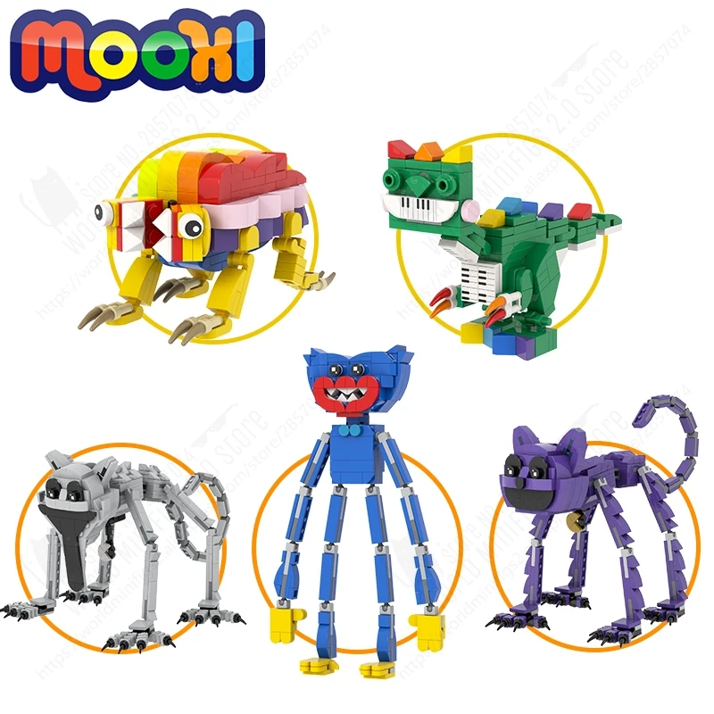 MOOXI Poppy Playtime : Jeu d'horreur, Modèles de chats et dinosaures, Briques MOC DIY, Blocs de construction assemblés, Jouet éducatif