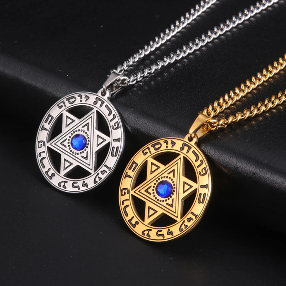 Dawapara Jewish Star of David Necklace Crescent Moon Chai Symbol Pendant Stainless Steel Judaism Protection Amulet