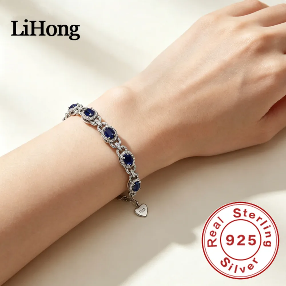 Lihong S925 Sterling Silber Ovaler Edelstein Geburtsstein Tennis-Armband für Frauen Edles Schmuckgeschenk für Mutter, Ehefrau – Detail 2