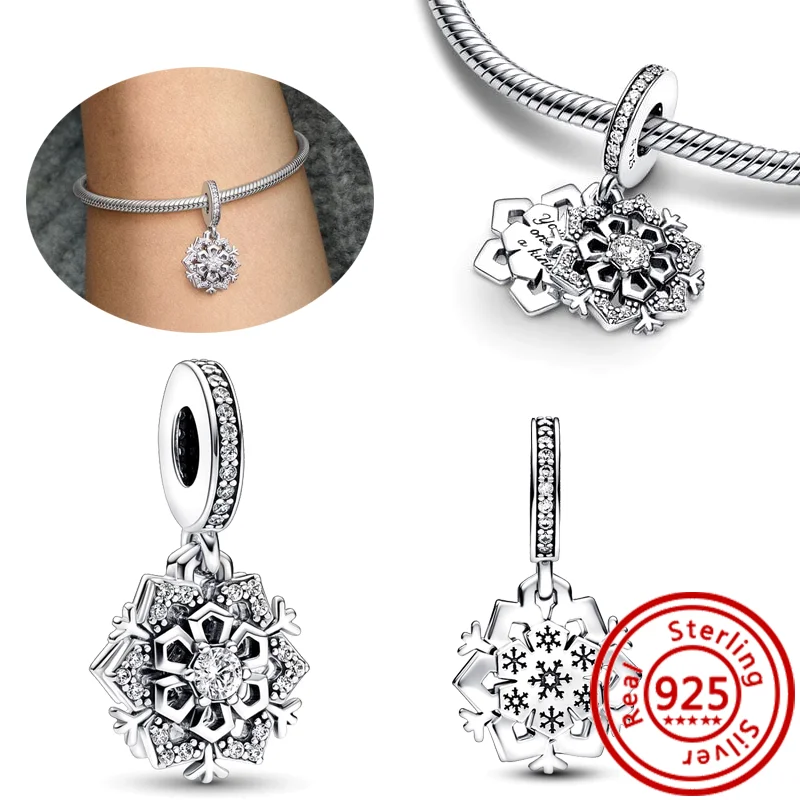 جديد الأصلي 925 فضة ندفة الثلج الزهور القلب باو يطبع البرسيم لامعة الخرز صالح Charms سوار مجوهرات هدية