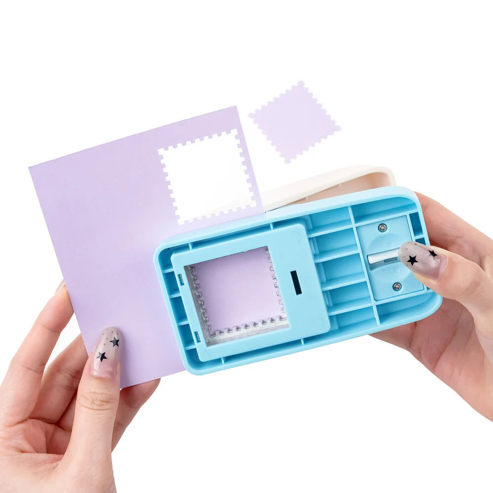 Picture 4: Medium / Large Stamp Shape Puncher Scalloped Rectangle Lever Action Craft Punch for Scrapbooking Journaling & DIY Paper Crafting