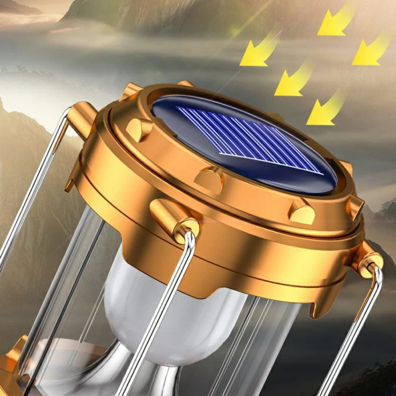 Camping Solar Lamp LED Portable Lantern Tent Telescopic Torch Waterproof Emergency Powered Rechargeable Working Light