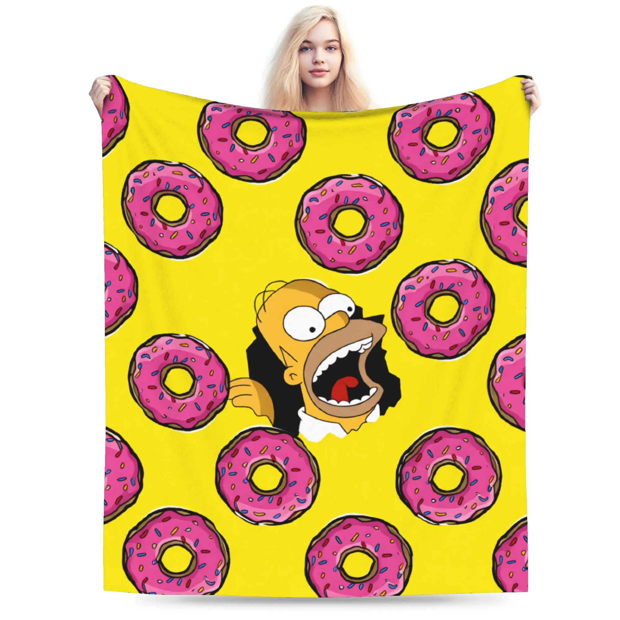 Cobertor com estampa de donuts S-Simpsons, cobertor quente e confortável para viagens ao ar livre, cobertura de cama de flanela