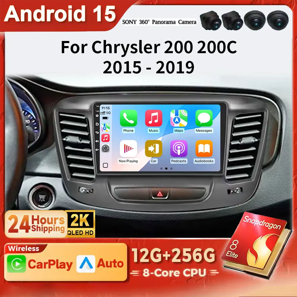 Android 16 2K QLED For Chrysler 200 200C 2015 - 2019 Carplay Auto radio Car Multimedia IPS LED Navigation GPS DVD 5G Wifi