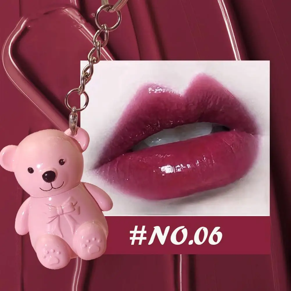 Brillo de labios con luz de agua de oso lindo, cristal brillante de larga duración, espejo líquido, lápiz labial para mujer, cosméticos, maquillaje desnudo, labios G8N6