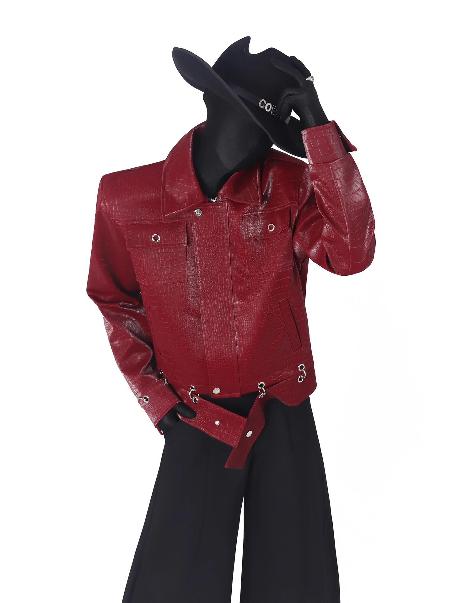 

Original BlackClothes Men's PU Leather Jacket Shoulder Padded Crocodile Pattern Splicing Design Fashion Urban Style Autumn Coat