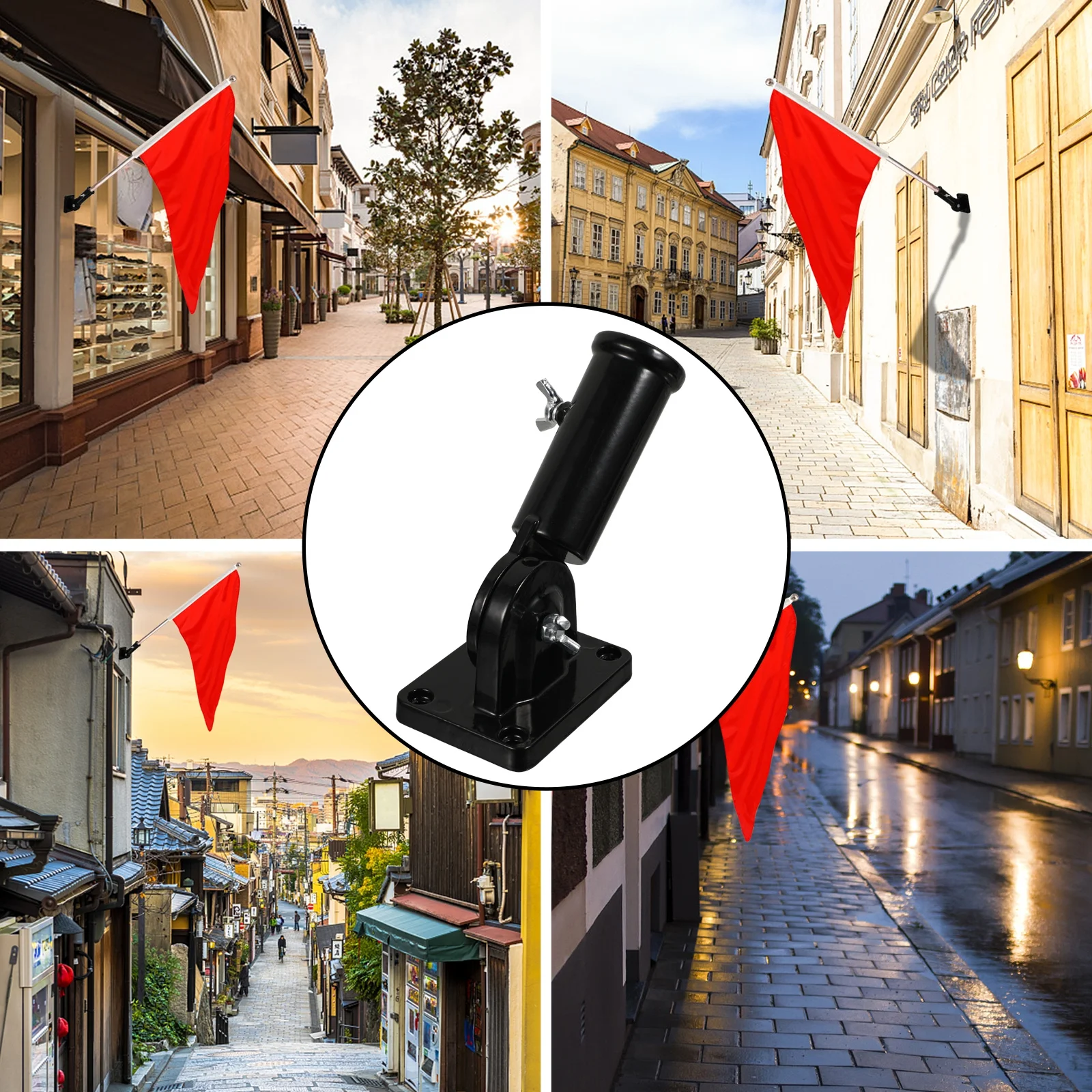 

Adjustable Flag Pole Holder Black Aluminum Alloy Wall Mount Bracket For Outdoor Indoor Use Garden Porch Veranda Backyard