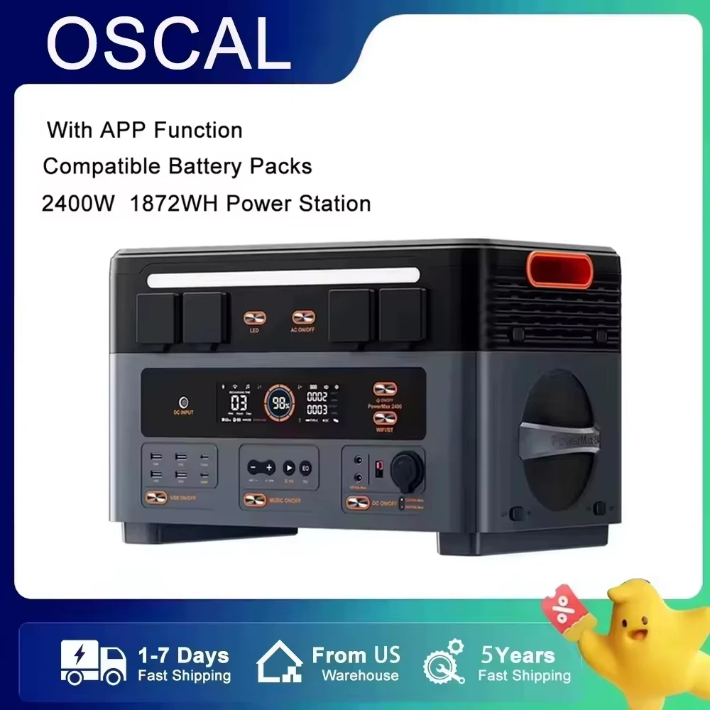

Портативная электростанция OSCAL Blackview PowerMax 2400, 2400 Вт, 1872 Втч, LiFePO4, аккумулятор с приложением, Wi-Fi, совместимые аккумуляторы OSCAL