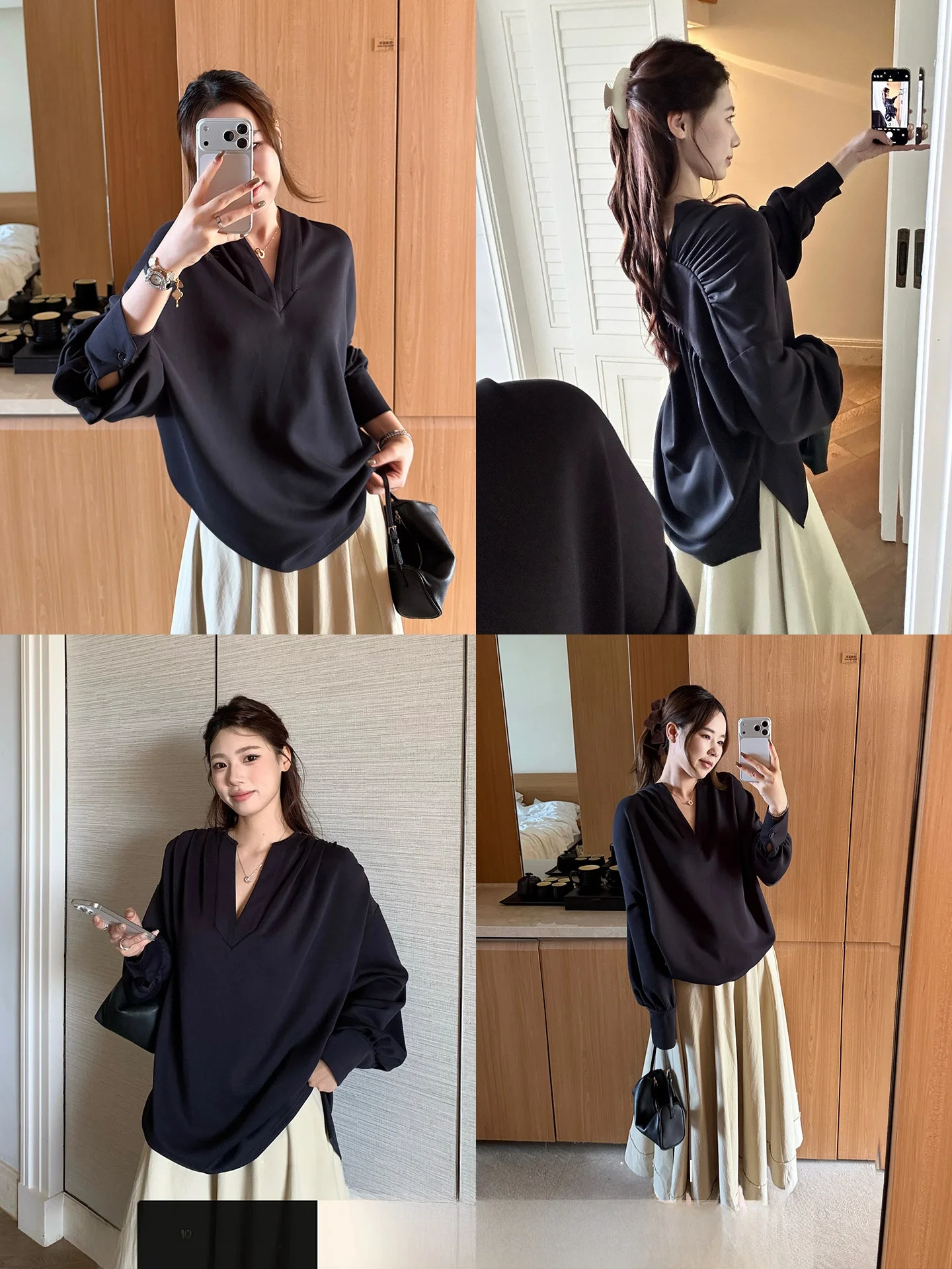 

Xzichic Cloud Copper Ammonia Air Layer Skin-friendly Women's irt V-ne Lantern Sve Long Sve Comfortable Breathable