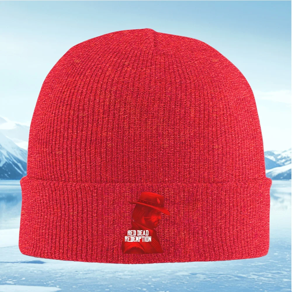 Czapka kowbojska z logo, czarne tło, męska, damska, unisex, dziergana czapka beanie, czapka typu pullover, zimowa, termiczna, ciepła, świąteczna, na zewnątrz, C