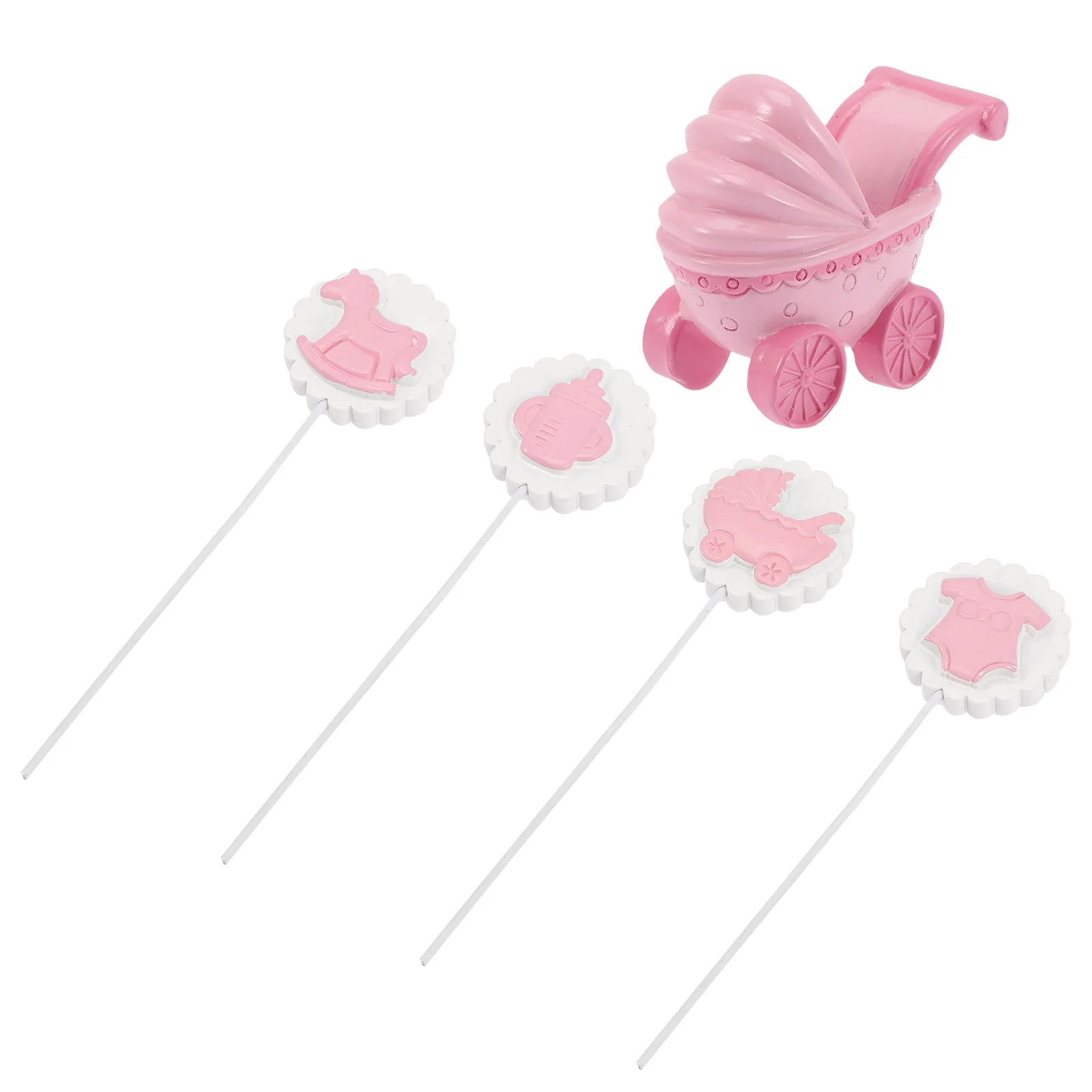 

5pcs Baby Shower Cake Decorations Stroller Topper Birthday Party Supplies Resin Material Cute Photo Props Easy to Use