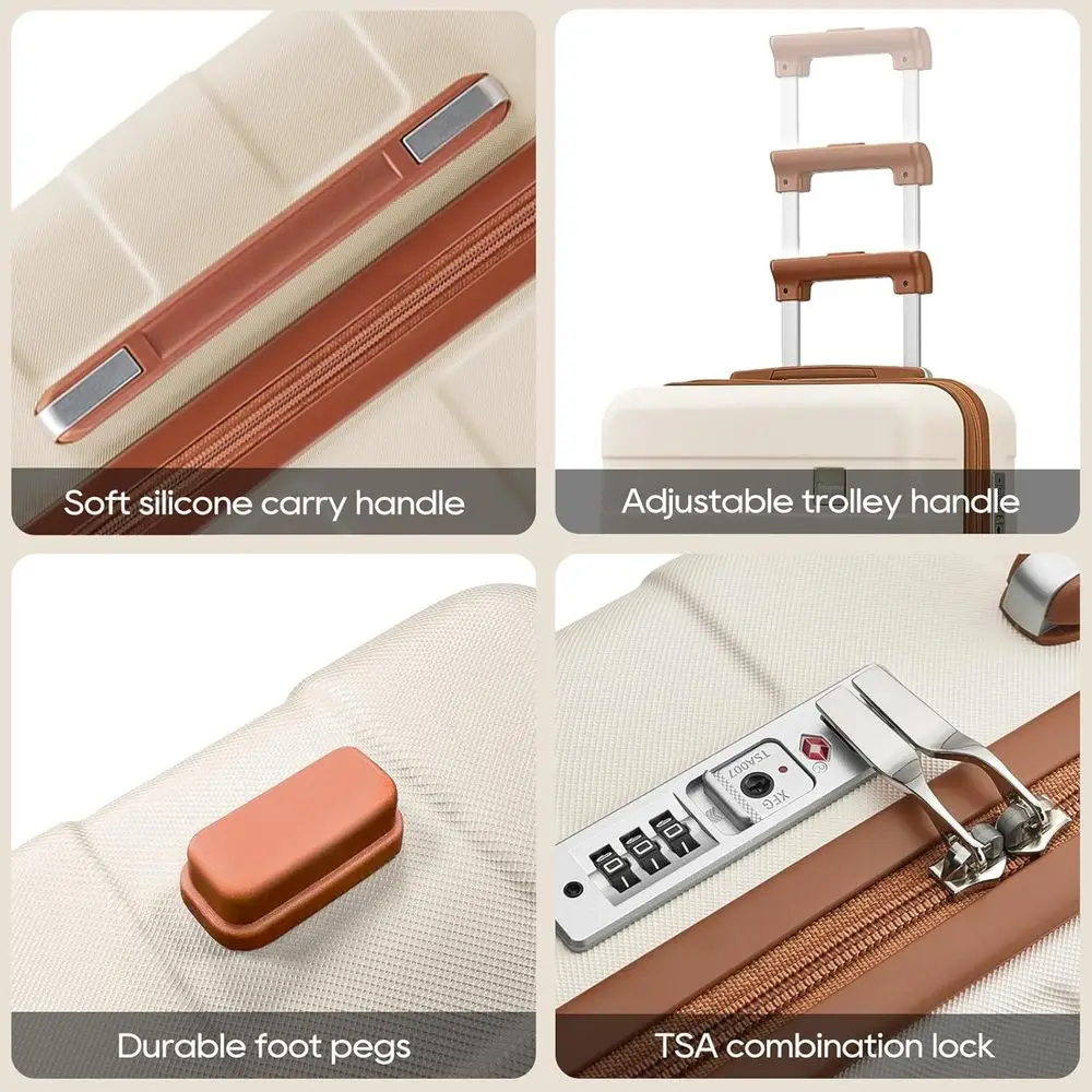 Conjunto de bagagem de mão rígida leve de 20 polegadas com rodas giratórias e trava TSA