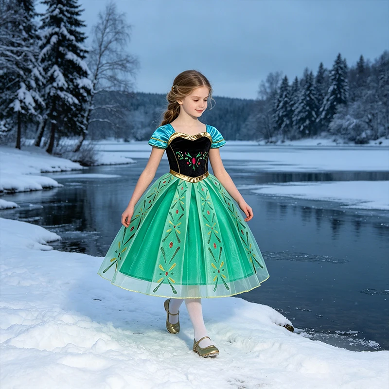 Conjunto de Disfraz de Princesa Anna para Niñas, Vestido con Temática de Frozen de Disney con Accesorios, Ideal para Fiestas de Cosplay y Juegos de Rol