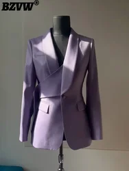 BZVW Temperament Office Lady Designer Single Breasted Purple Blazer Women's 2024 Spring Autumn Fashion New Suit Jacket Female