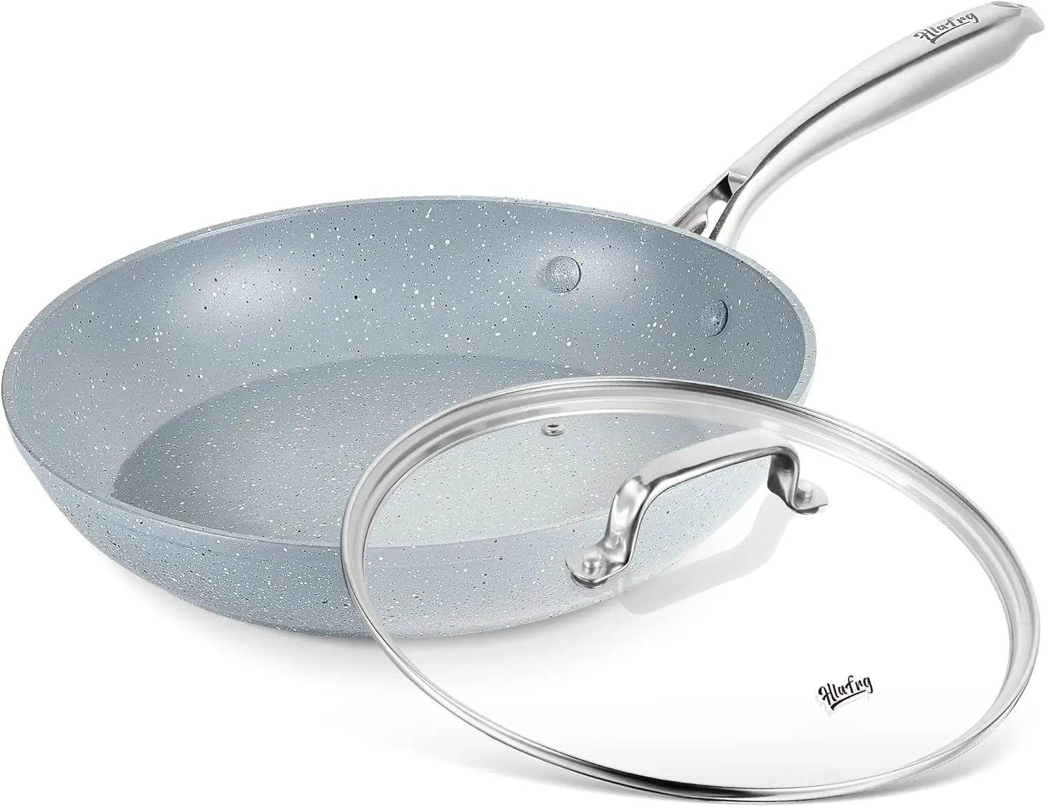 Sartén Antiadherente de 8 Pulgadas con Tapa, Sartén de Mármol Azul, Revestimiento de Piedra, Libre de APEO y PFOA, Mango Ergonómico, Apta para Horno