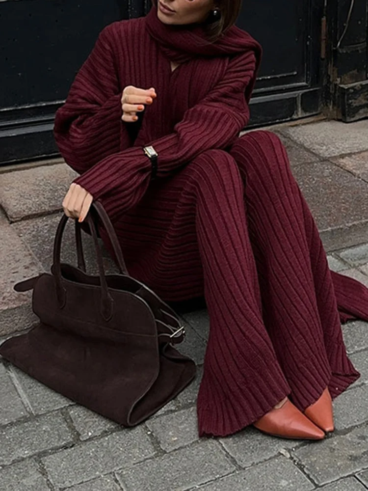 BZVW Elegant Knited Three-piece Set Women's V-neck Long Sleeves Sweater With High Waist Casual Pants 2025 New Clothing 25Z1353