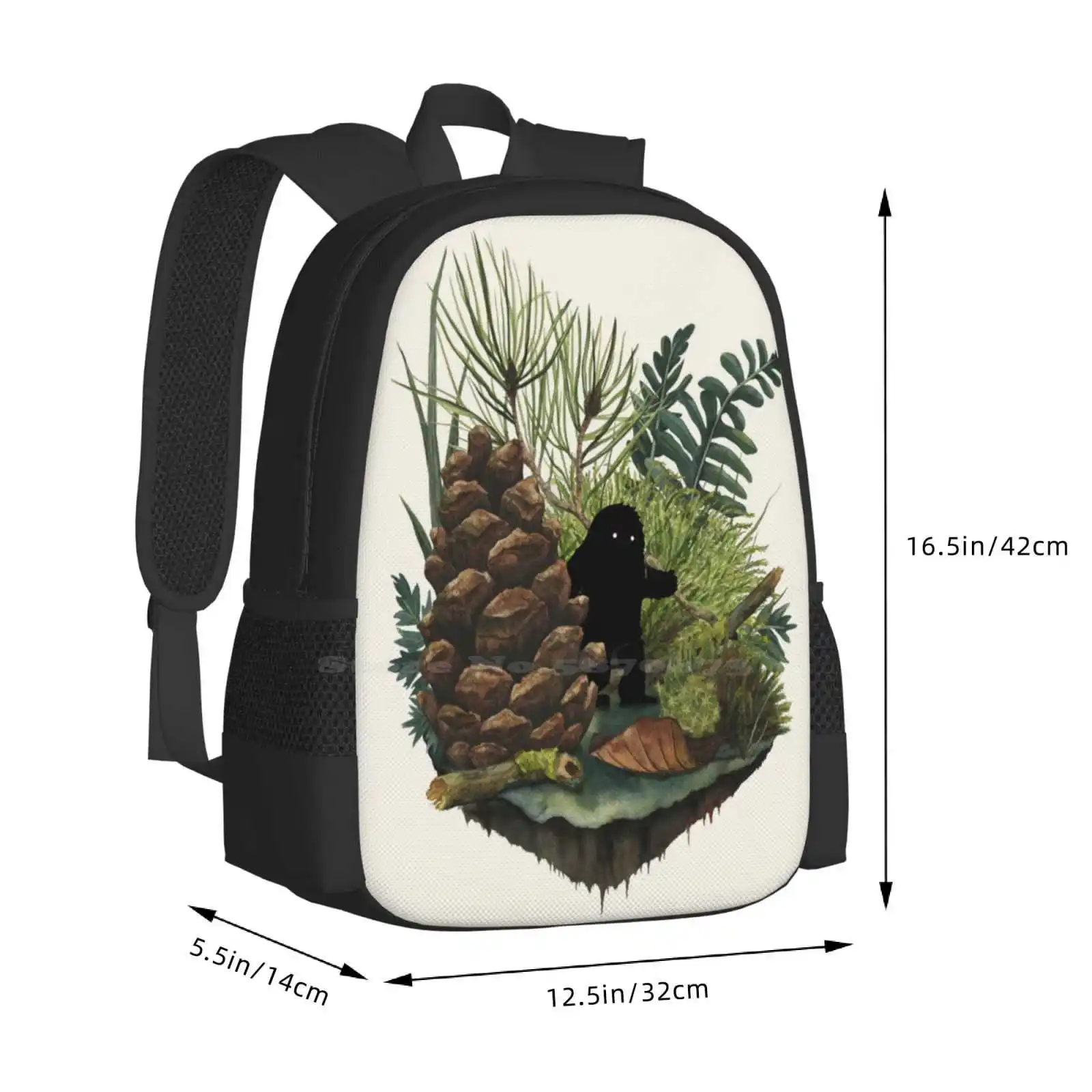 Tiny Sasquatch Bag Backpack For Men Women Girls Teenage Bigfoot Monster Pinecone Forest Woods Nature Cute Fern Moss Woodland