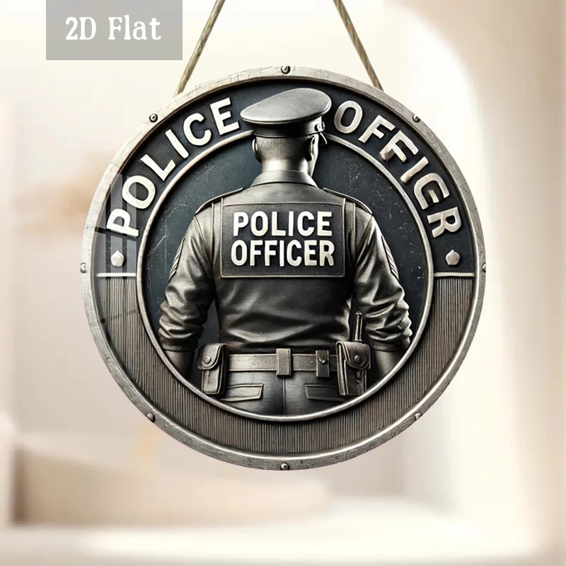 2D Flat - 1pc Round Panel Artwork Featuring a Police Officer'S Badge Design, Ideal for Wall Decoration. This Law Enforcement Sym