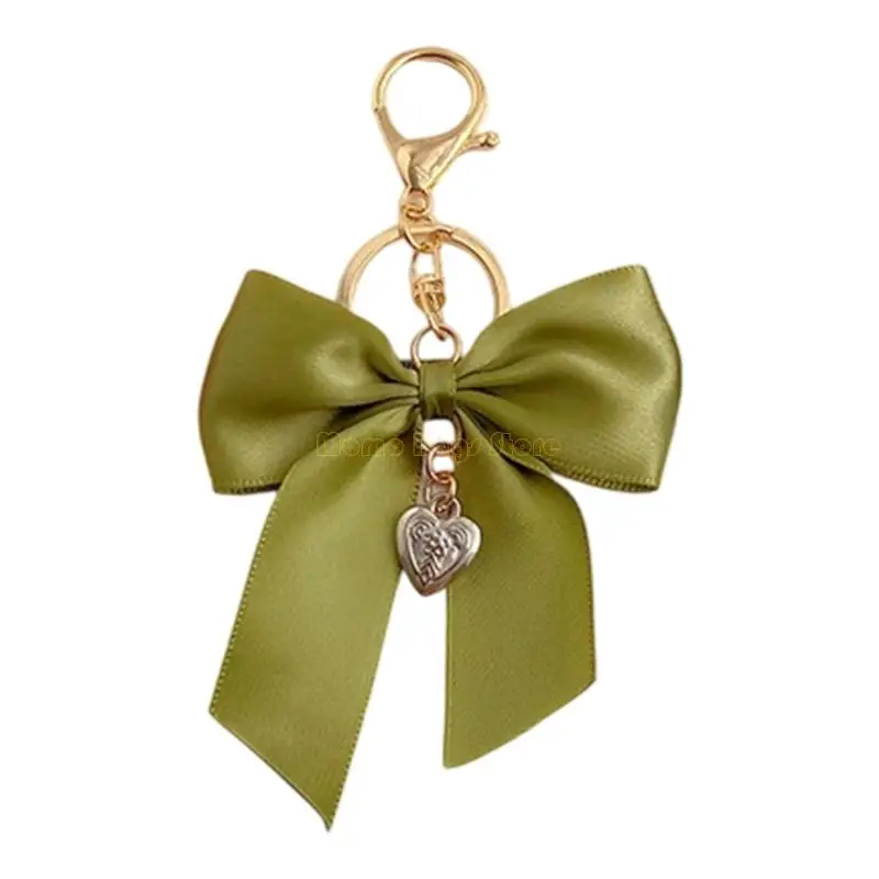 X90D Elegant Ribbon Bows Keychain With Imitation Pearls Detail For Handbag Purse Decoration Practical Metal Keyring Accessory