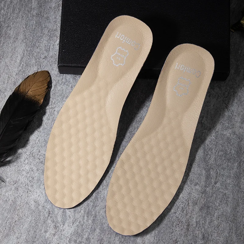 Soft Thick Cow Leather Sports Insoles Men Antibacterial Deodorant Sweat Absorb Breathable Shock Relief Cushion Foot Inserts