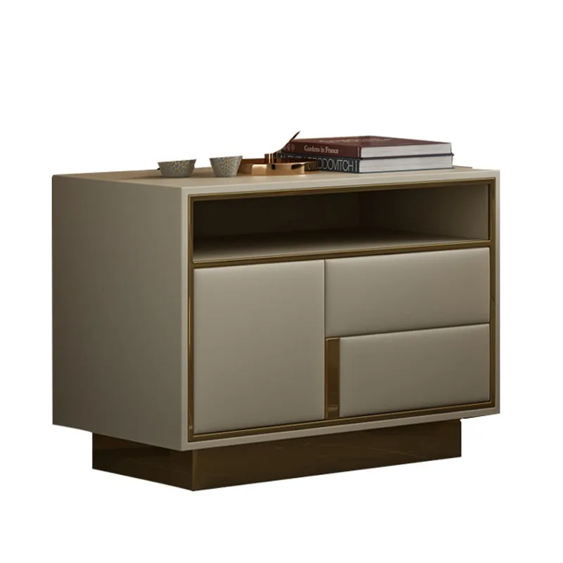 Fendi bedside table, light luxury simple storage cabinet, small apartment leather soft bag bedside table stainless steel design