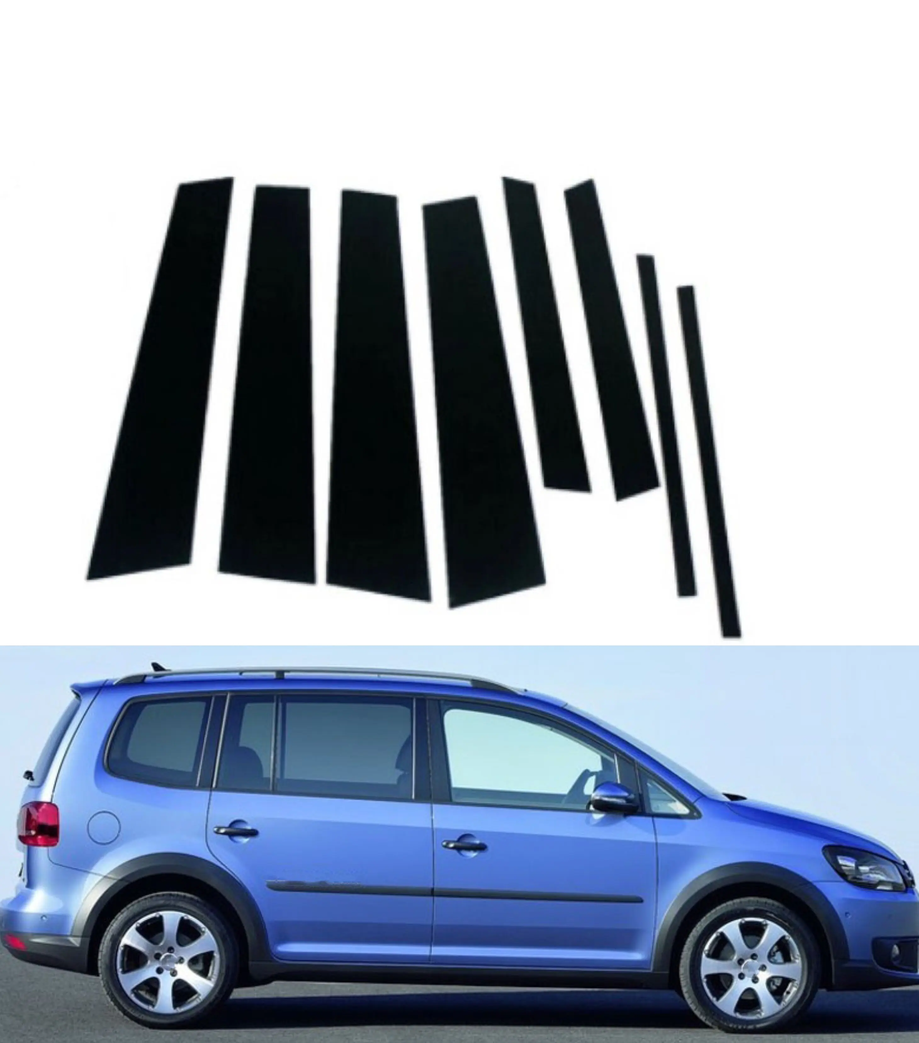 8PCS Polished Pillar Posts For  Volkswagen VW Touran 2008-2015 Door Window Decoration Protection Trim Stickers