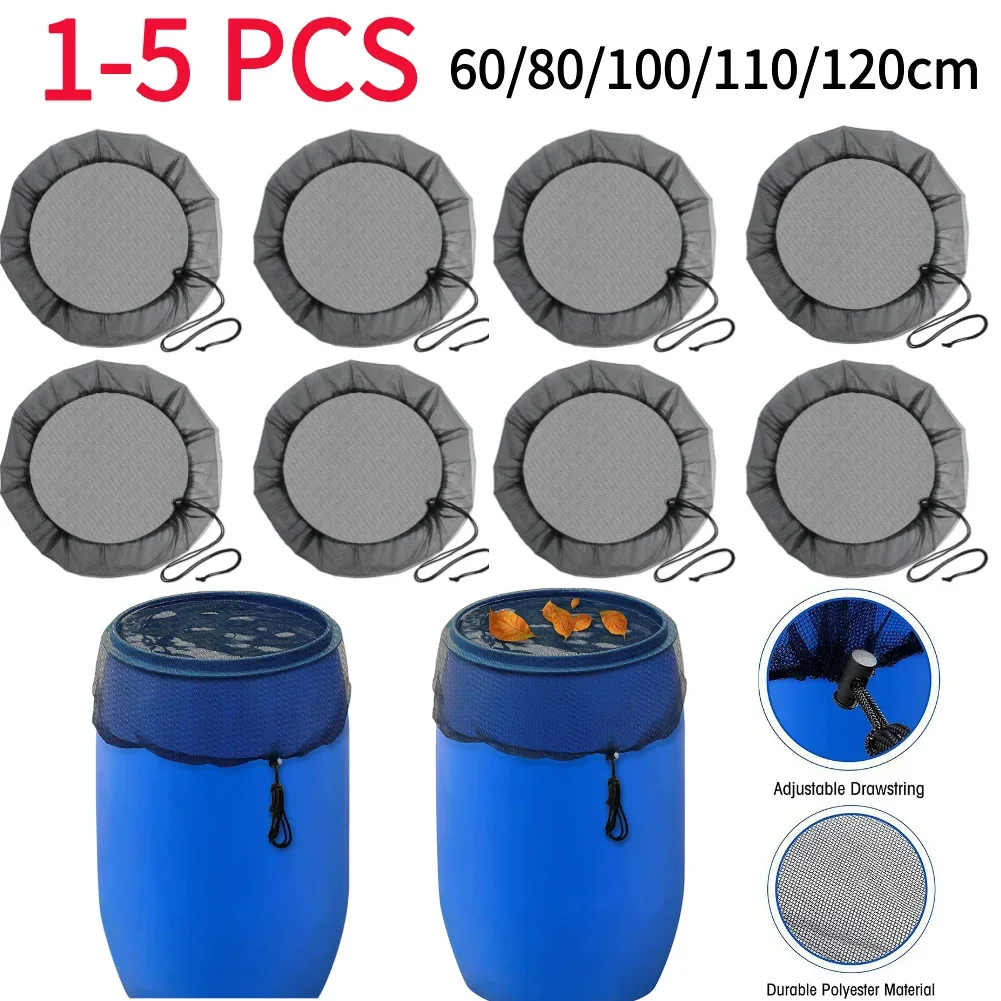 

1-5Pcs Outdoor Mesh Cover for Rain Barrels Filter Mesh Adjustable Drawstring Rainwater Barrel Protector Screen Garden Supplies