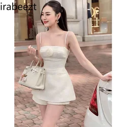 French Gentle Style Flower Halter Vest Top Women's Senior Sense of Niche Milk Color Fashion Shorts Women Two-piece Set