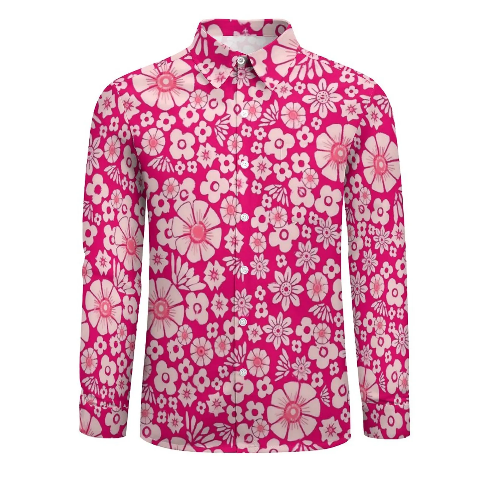 Camicia floreale Ditsy Autunno Fiori rosa Stampa Camicie casual Uomo Camicette vintage Manica lunga Grafica Y2K Abbigliamento divertente Taglie forti