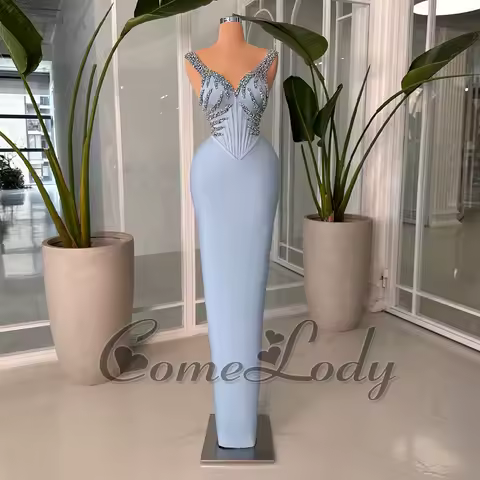 Comelody Modern Graduation Dresses Spaghetti Straps Rhinestones Column Saudi Evening Dress Vestido De Formatura Customized