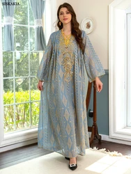 Splendidi abiti da sera per le donne Dubai musulmano Vintage etnico paillettes filo d'oro ricama Abaya caftano marocchino Siskakia