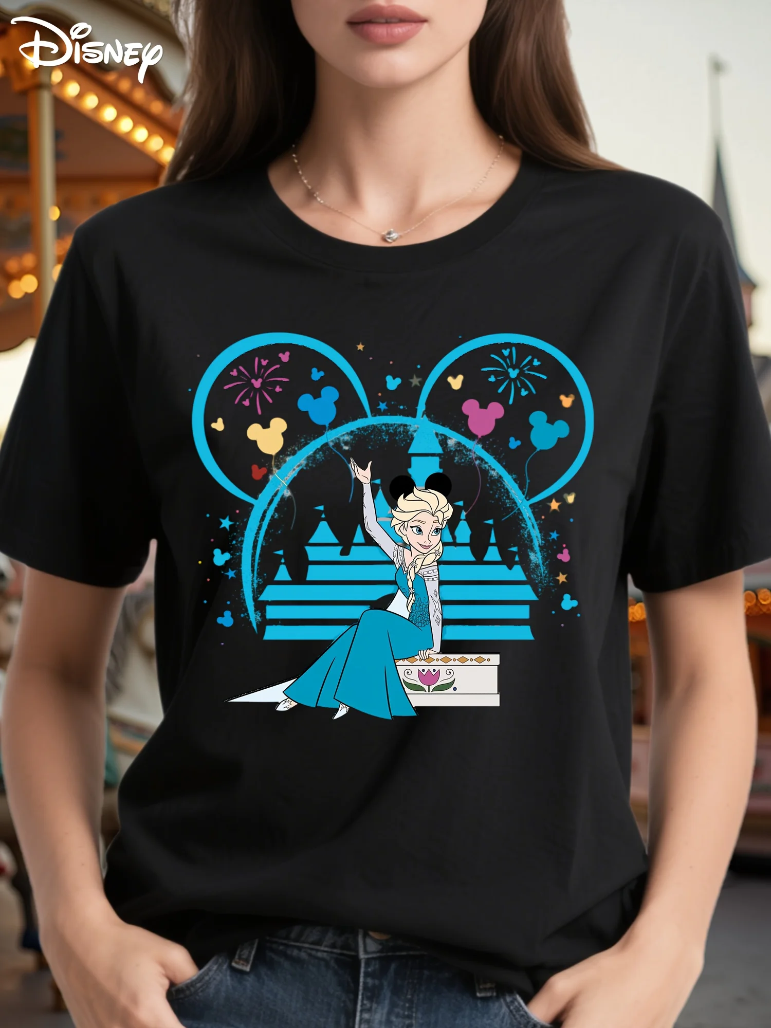 

Футболка Disney Frozen Elsa and Olaf для вечеринки по случаю дня рождения - 100% комфортное издание большого размера, повседневная одежда с короткими рукавами и круглым вырезом