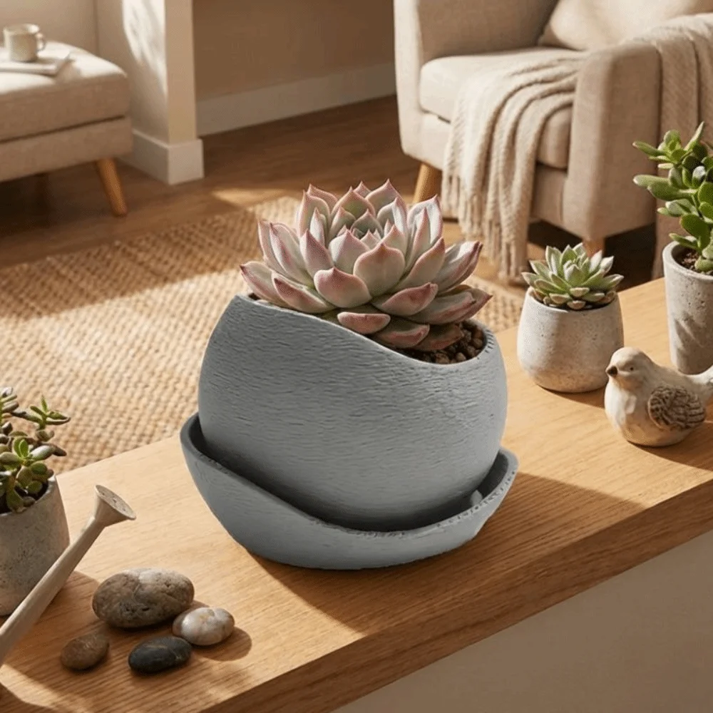3D Printed Irregular Flower Pot with Drainage Holes Polished Edges Succulent Plant Pots Plastic Art