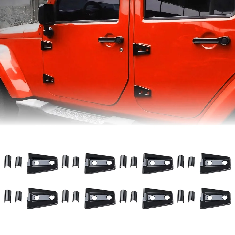 Gloss Black Door Hinge Protector Covers 8Pcs, Exterior Decor Car Gadgets for Jeep Wrangler JK JKU 4 Door 2007‑2018
