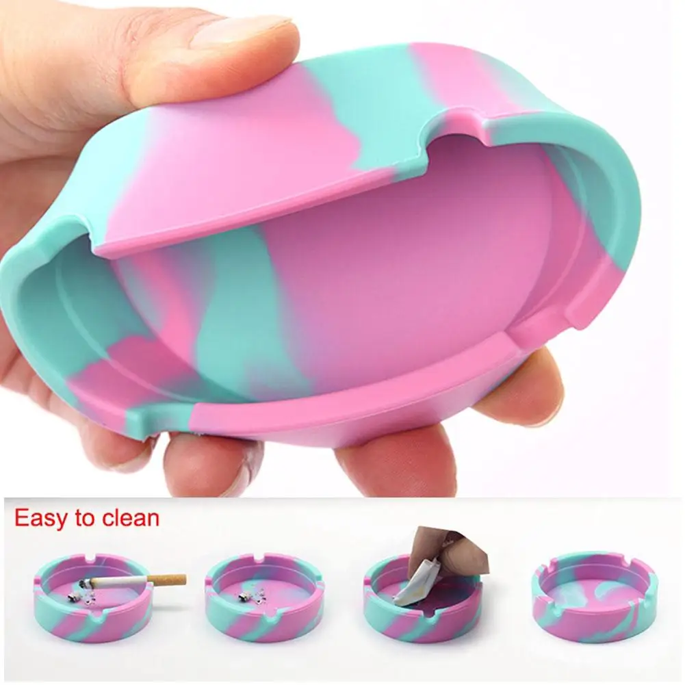 Portable Silicone Ashtray Marble Striped Camouflage Smoke Cup White Fluorescent Ashtray Holder Ash Luminous Silicone Tray N0N5