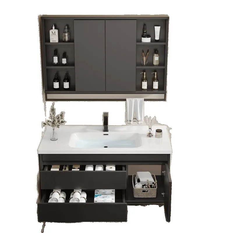 

Простое умное складное скрытое зеркало из цельного дерева фэн-шуй, стол для мытья лица, комбинация шкафа для умывальника