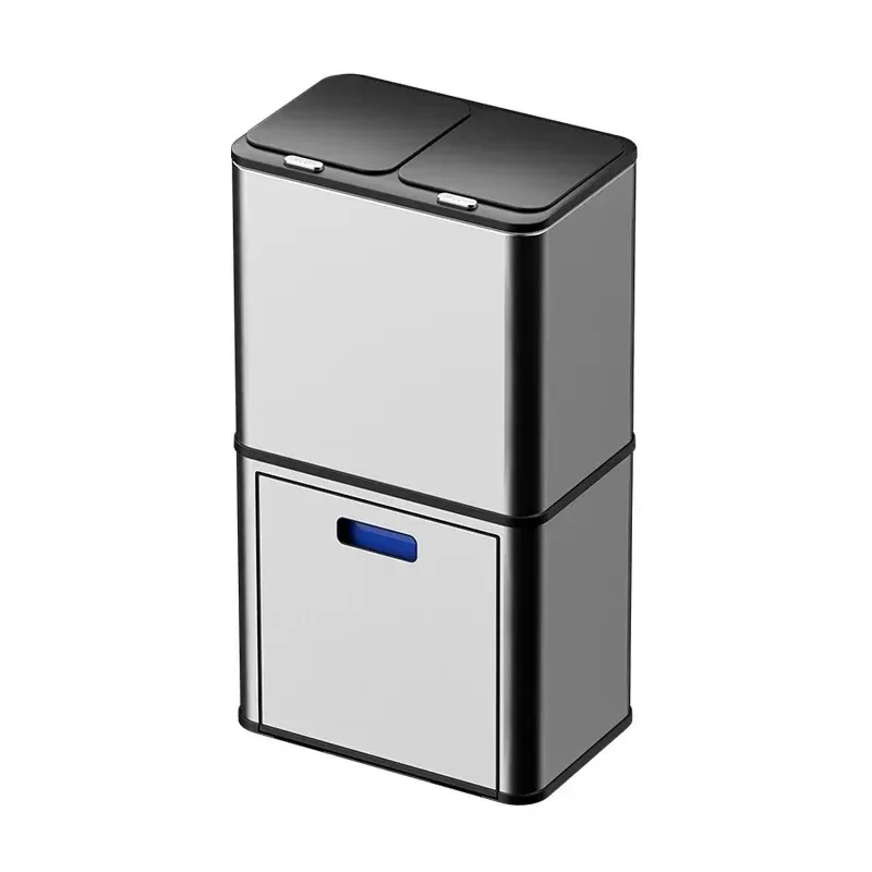Two-layer Sorting Bins Double Sensor Trash Can Food Waste Cabinet Stainless Steel Sorting Bin