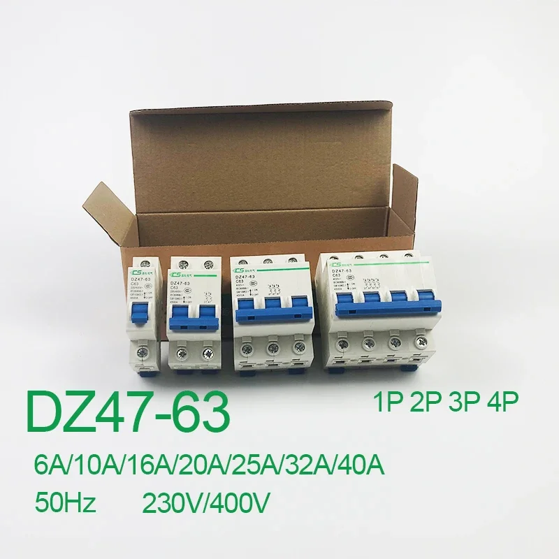 Miniature Circuit Breaker DZ47-63 C Type 1P 230V 50Hz 6A 10A 16A 20A 25A 32A 40A Mini LV Air Switch