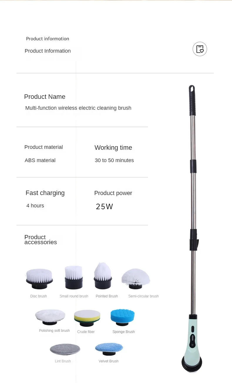 Detergente per spazzole per pulizia elettrica Lavaggio multifunzionale Spin per cucina elettrica Spazzola per lavare i piatti Pulizia delle piastrelle di vetro